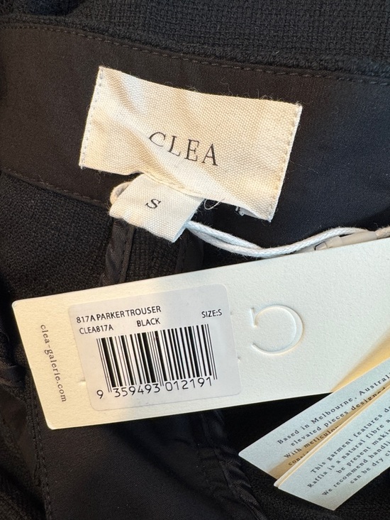 CLEA Parker Trouser Black S NWT Fringe Hem Kick Flare Cotton Linen Pintuck - Picture 12 of 16